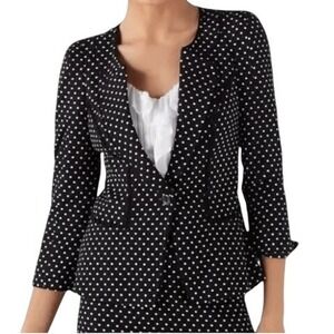WHITE HOUSE BLACK MARKET Black With White Polka Dots Ruffle Piping Jacket EUC 6